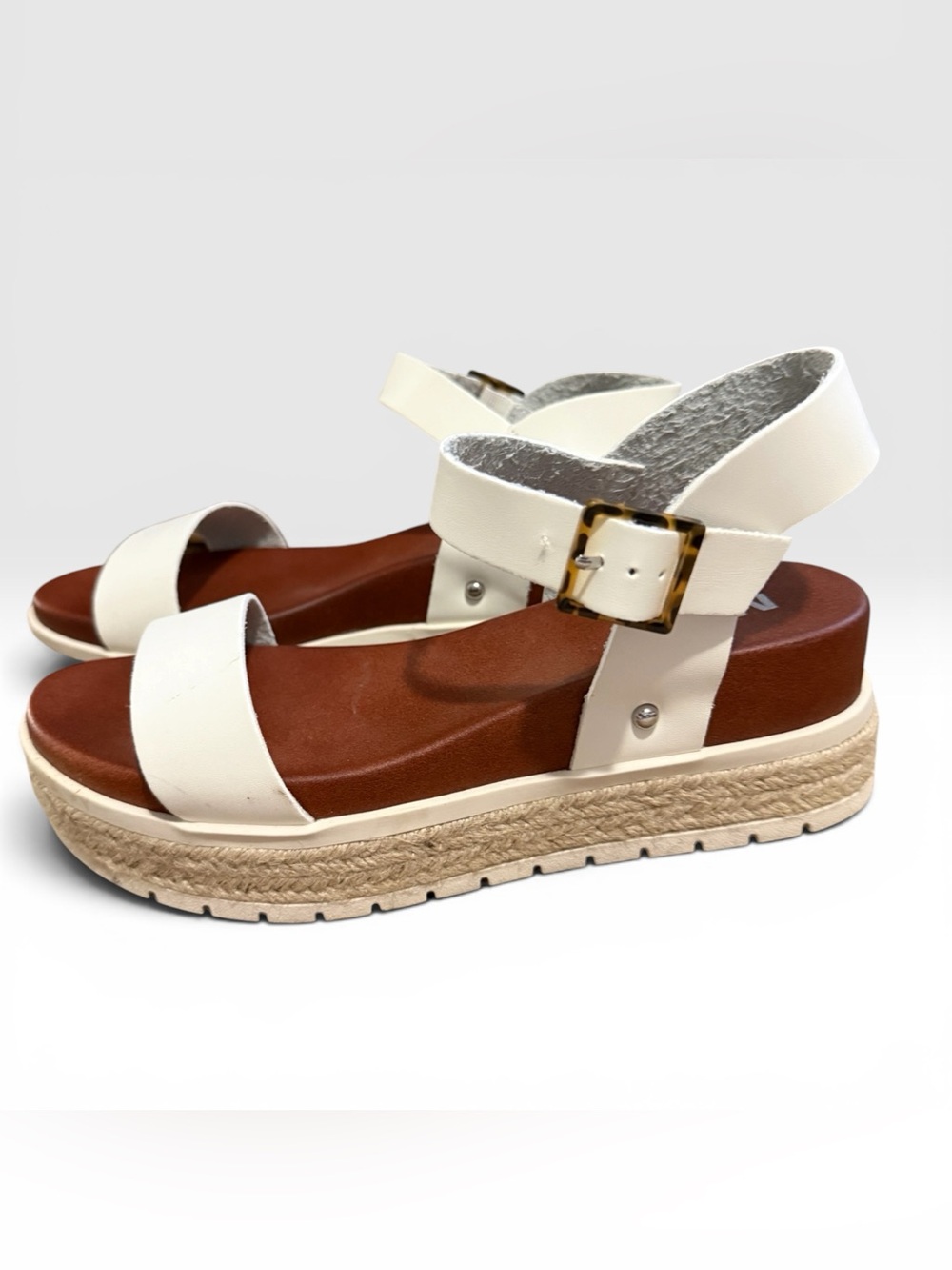 MIA Ayesha White Platform Espadrille Sandals Tortoiseshell Buckle Size 7.5